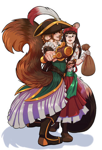 Commission for superpotatoes1989. A squirrel pirate lady and a weasyl pirate lady.