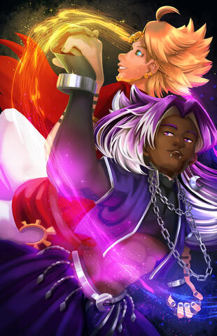 Kuro and Taiyang merging their magic.