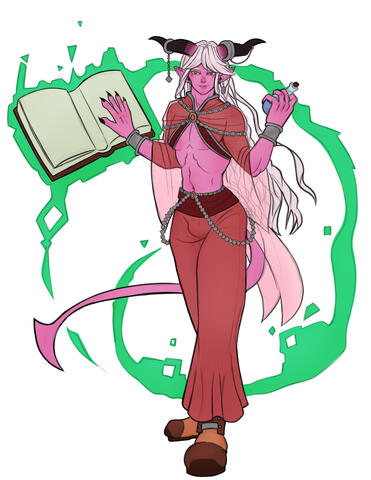 Commission for Albino. Character design. A pink Tiefling, male, sorcerer.